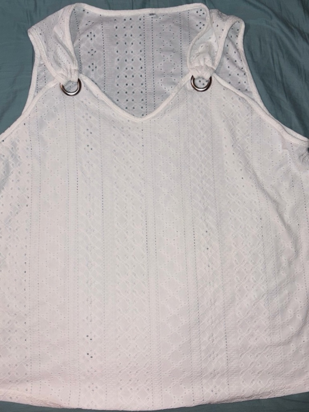 White Eyelet Ring-Shoulder Tank Top -